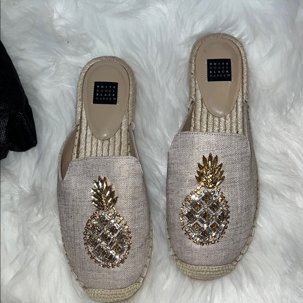 White House Black Market Pineapple Embellished Espadrille Mules